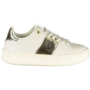 U.S. Polo Assn. Women's Beige Polyester Lace-Up Sneakers with Contrast Details and Logo Print, Size 7 US (EU37)