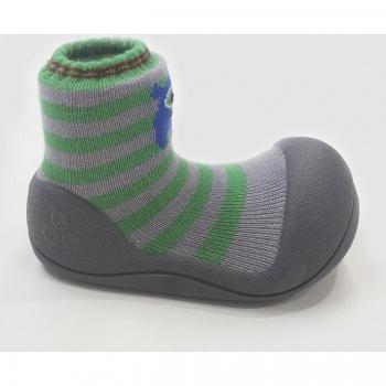 Attipas - Patucos de bebé niño a rayas verde/gris con dibujo monstruo