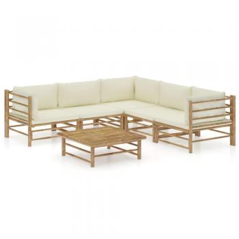 vidaXL Set de muebles de jardín 6 piezas bambú y cojines blanco crema