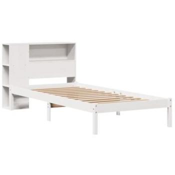 Cama con estantería sin colchón 100x200 cm madera maciza blanca