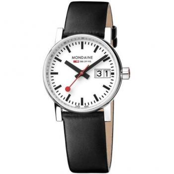 Mondaine Evo2 Women's Big Date Swiss Quartz Watch - 30mm Black Dial with Vegan Grape Leather Strap