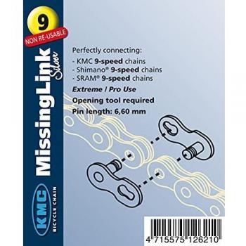 KMC Missing Links E10 10nr, Enganche Cadena 10v 5 9mm Blister 2 Unidades Unisex Adulto, Plata, Pares
