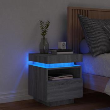 Mesita de noche con luces LED 40x39x48,5 cm en Blanco, Negro y Roble Sonoma, ideal para habitación, dormitorio, salón o estudio; también disponible en gris Sonoma
