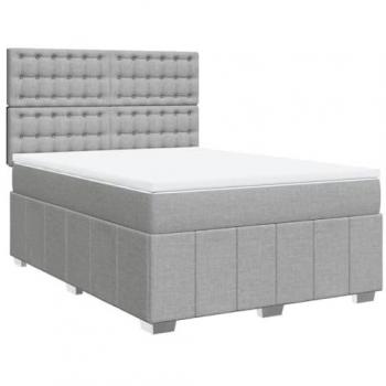 Cama Box Spring con colchón de tela gris claro 140x200 cm