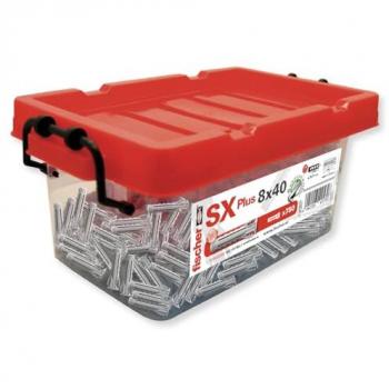 Cubeta de tacos Fischer SX Plus 8x40, 750 unidades para tornillos de 4,5-6mm + 5 brocas