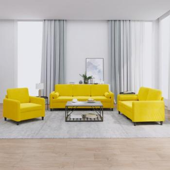 Sofá de 3 piezas con almohadas de terciopelo amarillo Vidaxl