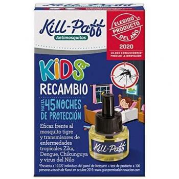 Kill Paff Kids| Insecticida Eléctrico| Antimosquitos |Eficaz Contra Mosquito Tigre y Transmisores de Enfermedades Tropicales |sin Olor|45 Noches de Protección |Contenido: 1 Recambio
