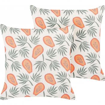 Set de 2 Cojines Decorativos Naranja y Verde de Poliéster 45 x 45 cm Estampado de Papaya Cuadrados Modernos Primavera-Verano