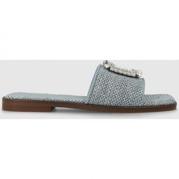 Sandalias planas de mujer en tejido efecto rafia color azul Lodi