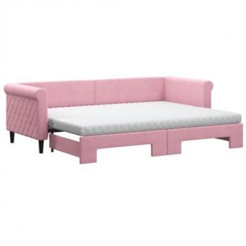 Sofá cama nido con colchón terciopelo rosa 80x200 cm