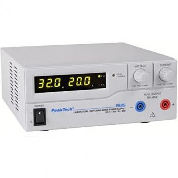 Fuente de alimentación de laboratorio PeakTech 1535, DC 1-32V, 0-20A, con pantalla LED y protección contra sobrecarga