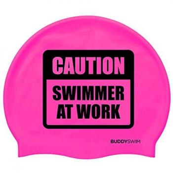 Gorro de Natación de Silicona BuddySwim Caution Swimmer At Work Rosa