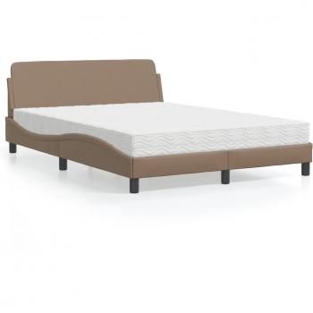 Cama con colchón Cappuccino 140x200cm, cuero sintético capuchino, color marrón