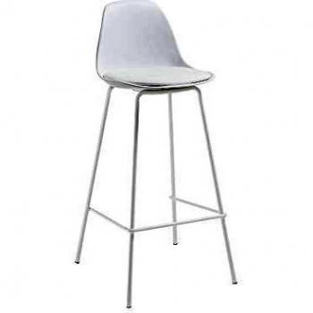 Kave Home - Taburete Alto de Bar Brighter Blanco 65 cm con Respaldo, Asiento tapizado en Piel sintética y Patas de Acero en Blanco