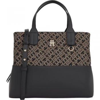 Tommy Hilfiger Women's Black Jacquard Tote Bag with Gold Details