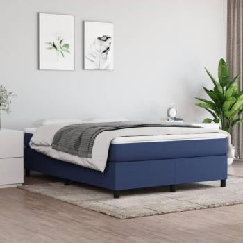 Cama box spring con colchón de muelles en tela azul 140x200 cm