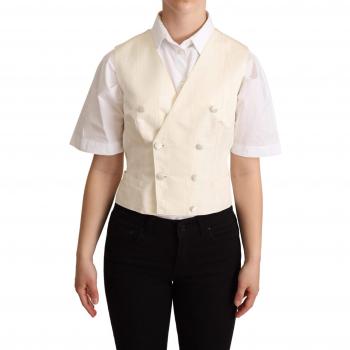 Dolce & Gabbana Beige Silk Sleeveless Waistcoat Vest - IT44|L, Size: M, Elegant Style