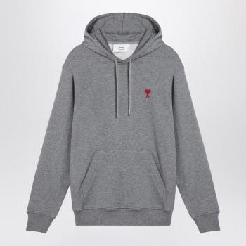 Ami Paris Men's Ami De Coeur Sweatshirt Hoodie - Grey, Size Small, BFUSW200730