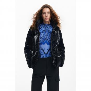 Plumífero Desigual Flam para mujer con capucha, negro, ajuste regular, talla M