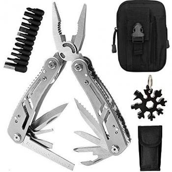 Bolsa de Cintura Táctica-Multiherramienta，KiIKEX Herramienta Multifunción 24 en 1,Multiherramienta con Alicates Cuchillo Plegable,Reparación de bicicleta Senderismo de Camping