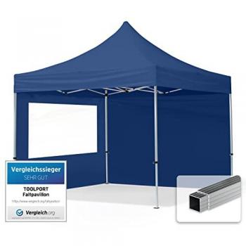 Carpa Plegable Toolport 3x3m con Laterales de Aluminio y Techo Repelente al Agua, Color Azul