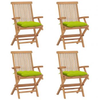 Teak Wood Garden Chairs with Bright Green Cushions - Set of 4