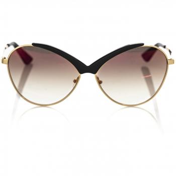 Frankie Morello Black Metallic Fibre Sunglasses - Female, Black, Size: ONE SIZE, Glossy Butterfly Style, Brown Lens