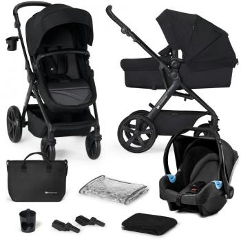 Carrito de bebé 3 piezas A-TOUR negro con capazo, silla y grupo 0