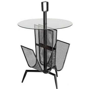 Mesa Auxiliar Fussen de Hierro y Vidrio en Color Negro, Estilo Art Deco, Desmontable, 45x45x69cm