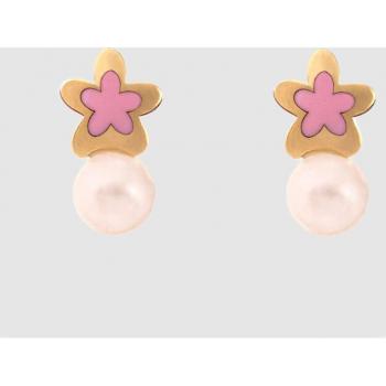 Pendientes de niña con perla natural y diseño en oro de 18 quilates
