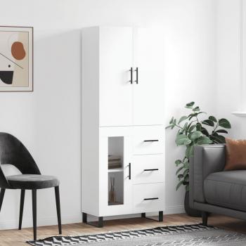 Aparador alto de madera contrachapada blanco brillo 69,5x34x180 cm
