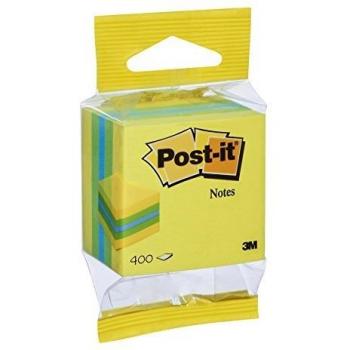 Cubo de Notas Adhesivas Post-It Mini 51x51mm, Amarillo, Azul y Verde, 400 Hojas