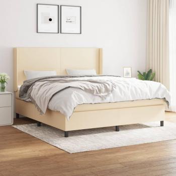 Cama box spring suave con colchón crema 160x200 cm en tela