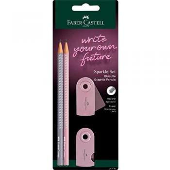 Set de Lápices Sparkle Perlado Rosa con Goma y Sacapuntas Faber-Castell 2+1
