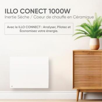 Radiador eléctrico fijo conectado WIFI de inercia seca cerámica 1000W Bestherm ILLO CONNECT horizontal blanco