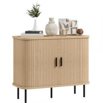 Aparador Vintage HOMCOM para Salón y Cocina, 2 Puertas Correderas de Tambor, Compartimientos, Dimensiones: 90x40x75 cm, Color Roble