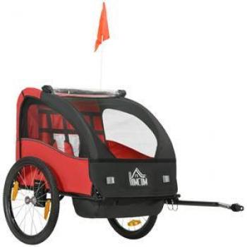 HOMCOM Remolque de Bicicleta para Niños +18 Meses Cochecito para Transporte de 2 Plazas con Cinturón de Seguridad Espacio de Almacenamiento y Sistema de Amortiguador 140x