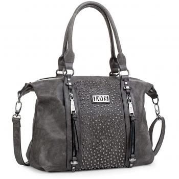 Lois - 94647 Bolso de Mujer con Doble asa y Cremallera. Bandolera Ajustable. Forro Estampado y Bolsillo Interior. con Llavero. Piel sintética Polipiel, Color Gris