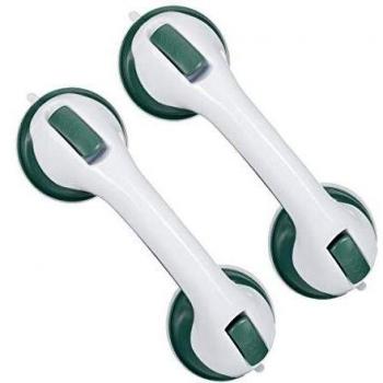 Relaxdays Asidero de baño, Barandilla para Ancianos, Sin Taladro, Ventosas, 2 Uds, Blanco & Verde, 1 Ud