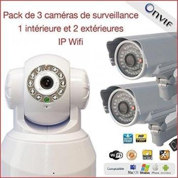 Pack de 3 Cámaras de vigilancia IP WiFi 1 interior y 2 exteriores