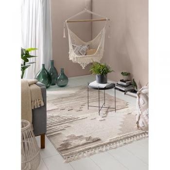 Alfombra Bohemia Crema/Beige 160x230 cm, Tejida a Máquina, Apta para Calefacción por Suelo Radiante