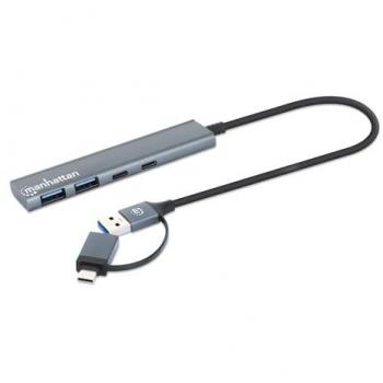 Manhattan 4-Port USB 3.0 Type-C/Type-A Combo Hub Docking Station - Space Grey