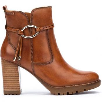 Pikolinos Conelly W7M-8909 Botines para Mujer de Piel Marrón con Tacón Alto y Adorno de Cintas