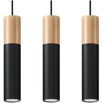 Lámpara Colgante Pablo 3 Luces Acero Negro Madera Natural GU10 LEDBOX 90cm