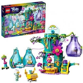 LEGO Trolls - Fiesta en Pop Village, Set de Construcción de Casa de Muñecas Inspirado en la Película de Animación, Incluye Minifigura de Poppy, Branch, Cooper y Guy Diamond