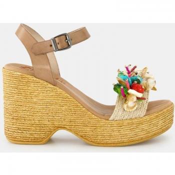 Sandalias de piel Mirta taupe -Altura cuña 9cm-