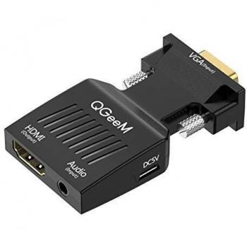 Adaptador VGA a HDMI, QGeeM VGA a HDMI con salida de audio/vídeo 1080p, VGA a HDMI