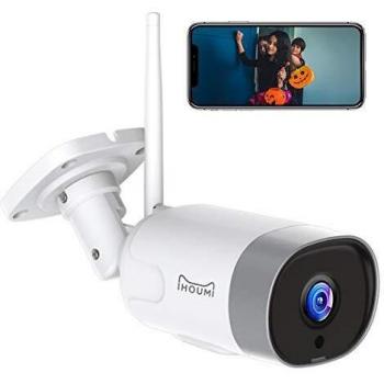 IHOUMI Cámara de Vigilancia WiFi Exterior, IP66 a Prueba de Agua y Polvo,Cámara de Seguridad,Visión Nocturna de 20 Metros,Tecnología de cifrado múltiple, Soporte para Android e iOS