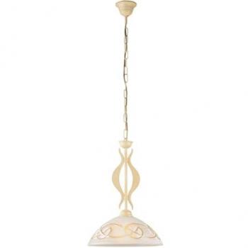 Lámpara de Techo Rústica Alleghe de Hierro Forjado Color Marfil con Difusor de Vidrio Blanco y Ámbar, 1 Luz, Diámetro 30 cm