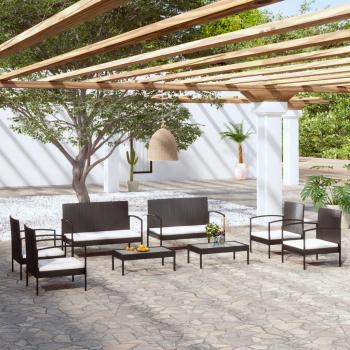 8-Piece Black Poly Rattan Garden Lounge Set with Cushions